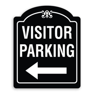 Visitor Parking Sign with Left Arrow Oblong Shaped with Border and Decoration