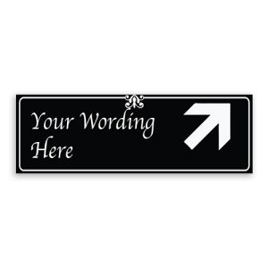 Custom Small Black Sign with Arrow Upper Right Corner, Fancy Font, Border and Decoration
