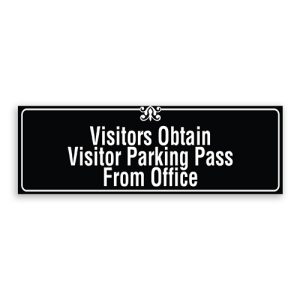 Visitors Obtain Visitor Parking Pass From Office Sign with Border and Decoration