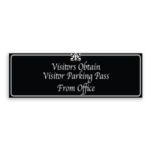 Visitors Obtain Visitor Parking Pass From Office Sign with Fancy Font, Border and Decoration