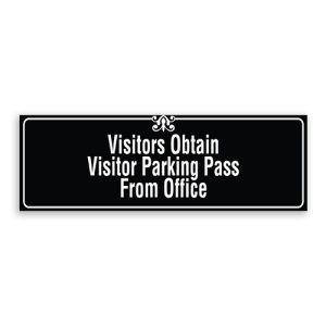 Visitors Obtain Visitor Parking Pass From Office Sign with Border and Decoration