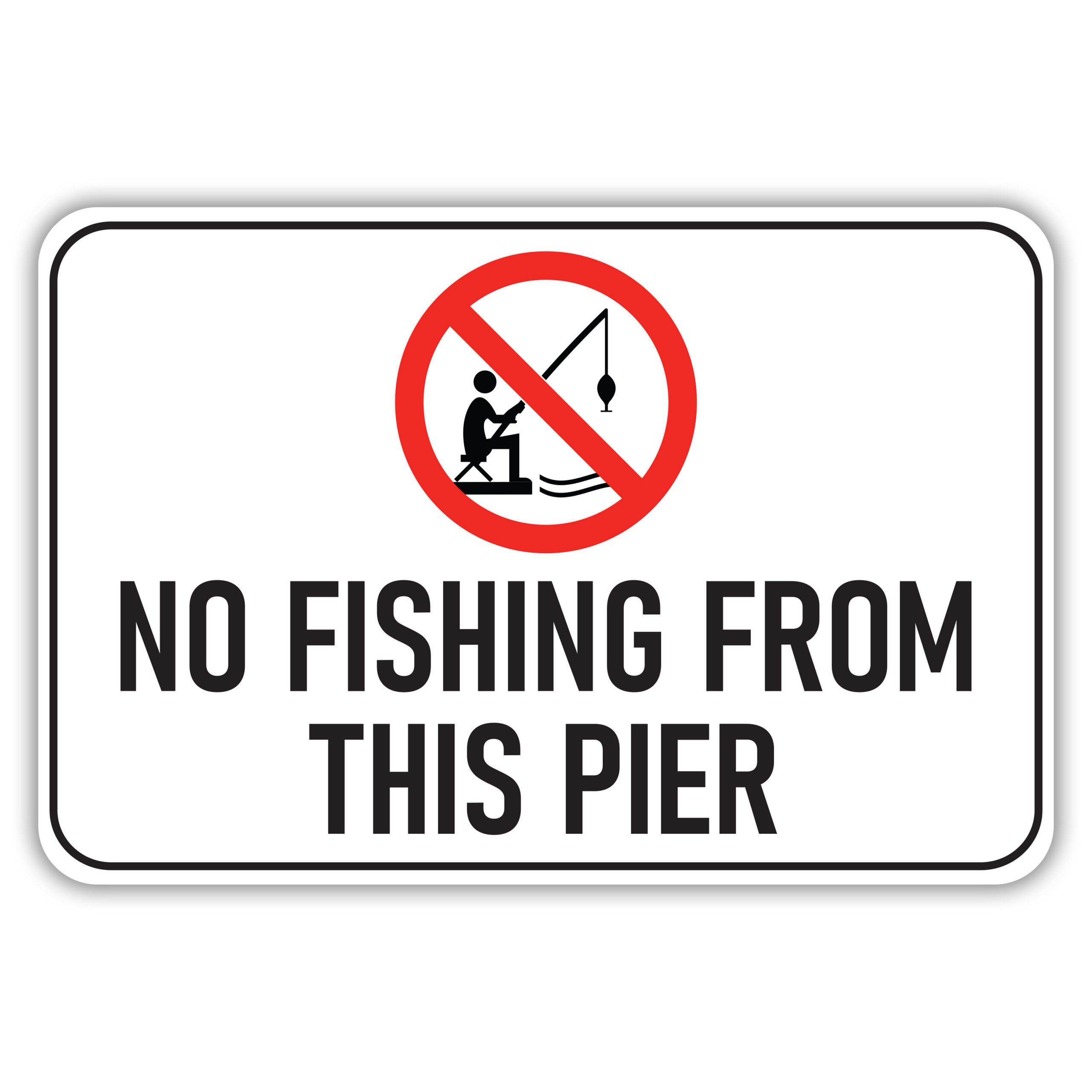 No Fishing Sign Post Attention on Pier by Sea Coastal Port Dock